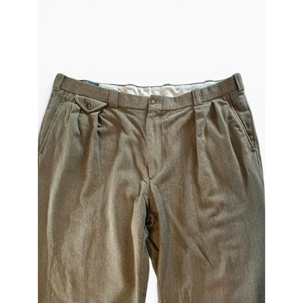 Orvis Pleated Wool Trousers Mens 40 x 29 Olive Green Made in USA Cuffed EUC